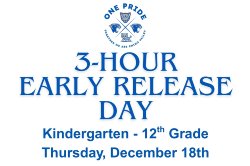 3 hour early release day kindergarten through 12th grade notice image
